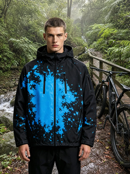 MountainShift jacket in Blue on a fern gully trail